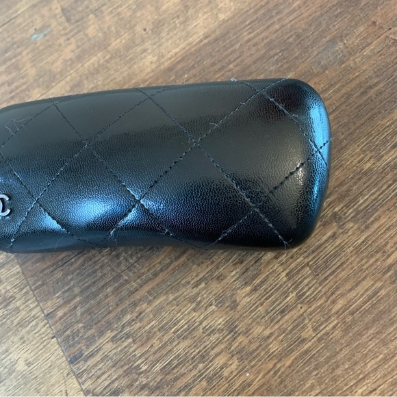 CHANEL Authentic Black Leather Quilted Sunglasses Eyeglass Case - Picture 6 of 7